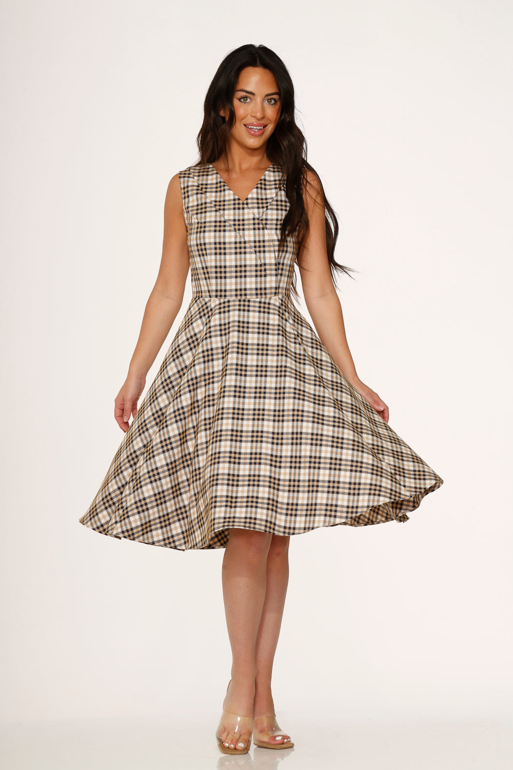 24290 Yellow Plaid Swing Dress