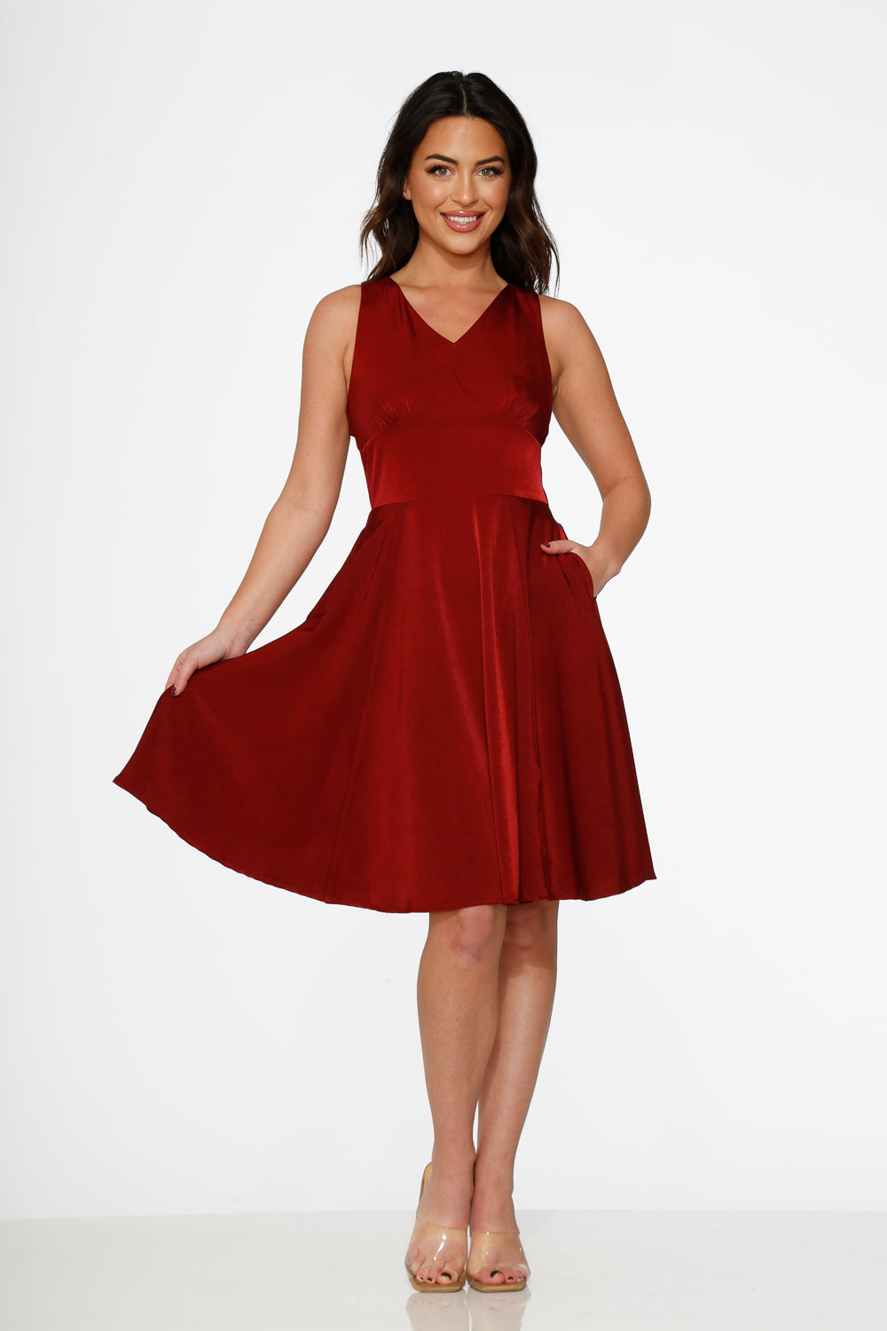 24331 Burgundy Swing Dress