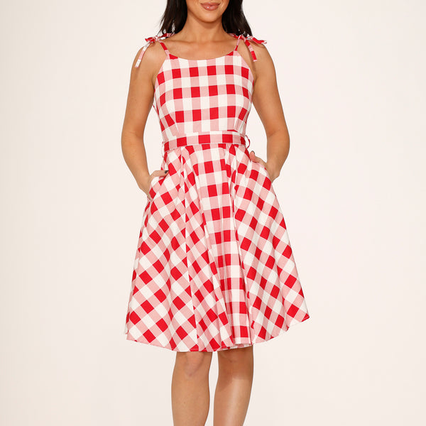 24360 White Red Picnic Swing Dress  Orchid Bloom Clothing