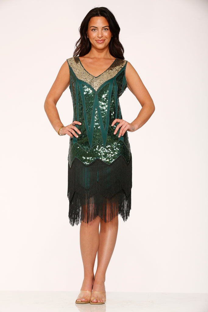 green flapper dress 1920s Beaded Floral Green Flapper Dress – Shrimpton Couture main image 0