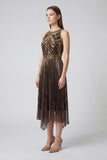 2509 Beaded Halter Neck Flapper Dress with Asymmetric Hem Black / Gold