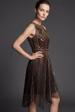 2509 Beaded Halter Neck Flapper Dress with Asymmetric Hem Black / Gold