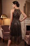 2509 Beaded Halter Neck Flapper Dress with Asymmetric Hem Black / Gold