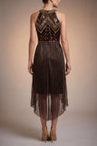 2509 Beaded Halter Neck Flapper Dress with Asymmetric Hem Black / Gold