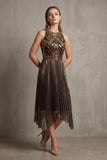 2509 Beaded Halter Neck Flapper Dress with Asymmetric Hem Black / Gold