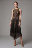 2509 Beaded Halter Neck Flapper Dress with Asymmetric Hem Black / Gold