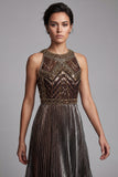 2509 Beaded Halter Neck Flapper Dress with Asymmetric Hem Black / Gold