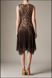 2509 Beaded Halter Neck Flapper Dress with Asymmetric Hem Black / Gold