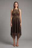 2509 Beaded Halter Neck Flapper Dress with Asymmetric Hem Black / Gold