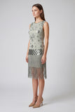2511 Sage Green Baded Flapper Dress with Fringe Hem
