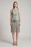2511 Sage Green Baded Flapper Dress with Fringe Hem