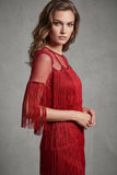 2512 Red Fringe Flapper Dress