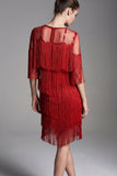 2512 Red Fringe Flapper Dress