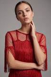 2512 Red Fringe Flapper Dress