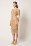 2526 Beige Flapper Dress with Fringe
