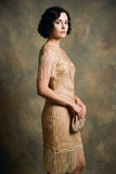 2526 Beige Flapper Dress with Fringe