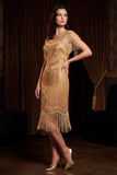 2526 Beige Flapper Dress with Fringe
