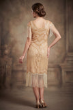 2526 Beige Flapper Dress with Fringe