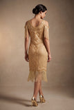 2526 Beige Flapper Dress with Fringe