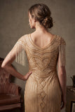 2526 Beige Flapper Dress with Fringe