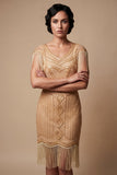 2526 Beige Flapper Dress with Fringe