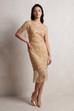 2526 Beige Flapper Dress with Fringe