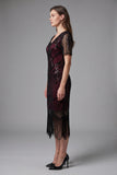2535 Flapper Art Deco Burgundy Dress