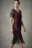 2535 Flapper Art Deco Burgundy Dress