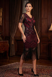 2535 Flapper Art Deco Burgundy Dress