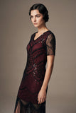 2535 Flapper Art Deco Burgundy Dress
