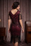 2535 Flapper Art Deco Burgundy Dress