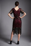 2535 Flapper Art Deco Burgundy Dress