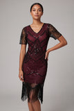 2535 Flapper Art Deco Burgundy Dress