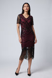 2535 Flapper Art Deco Burgundy Dress
