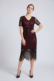 2535 Flapper Art Deco Burgundy Dress