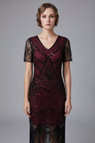 2535 Flapper Art Deco Burgundy Dress