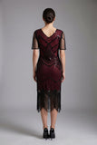 2535 Flapper Art Deco Burgundy Dress