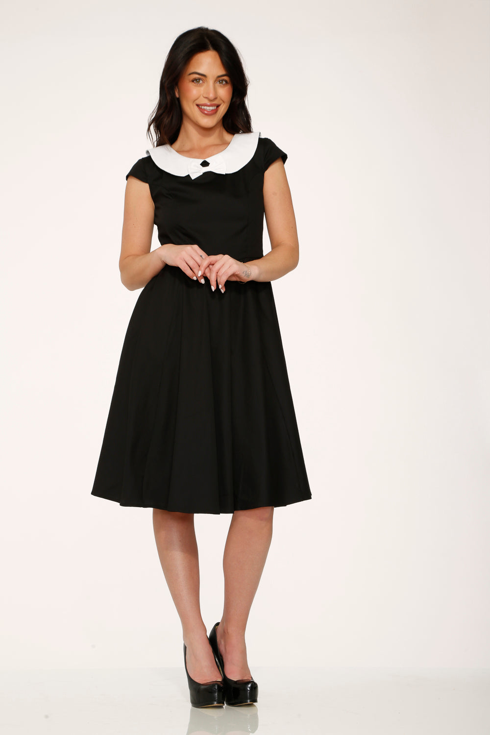 29190 Black White Collar Swing Dress