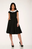 29190 Black White Collar Swing Dress