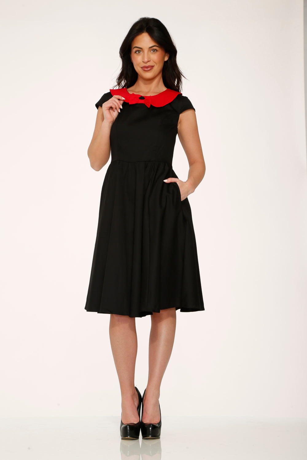 29191 Black Red Collar Swing Dress