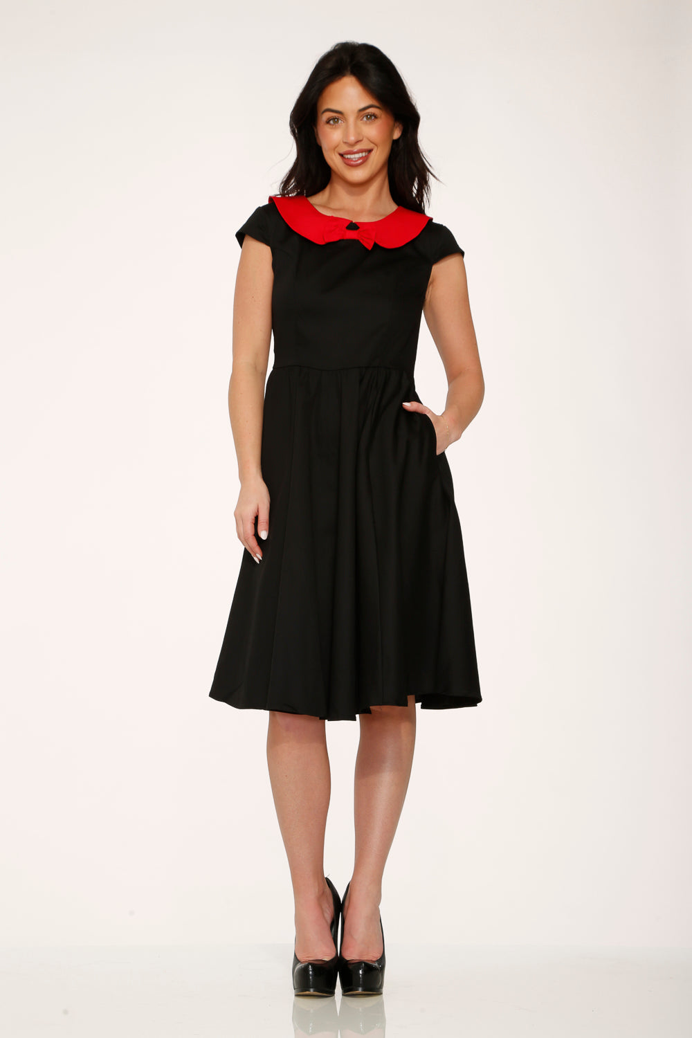 29191 Black Red Collar Swing Dress
