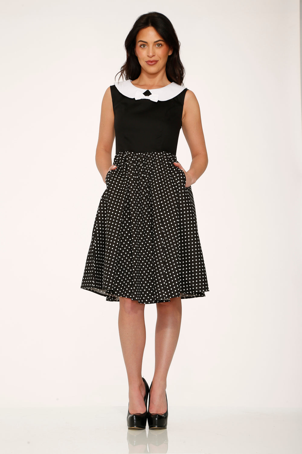 29200 Black White Polka Dot Swing Dress