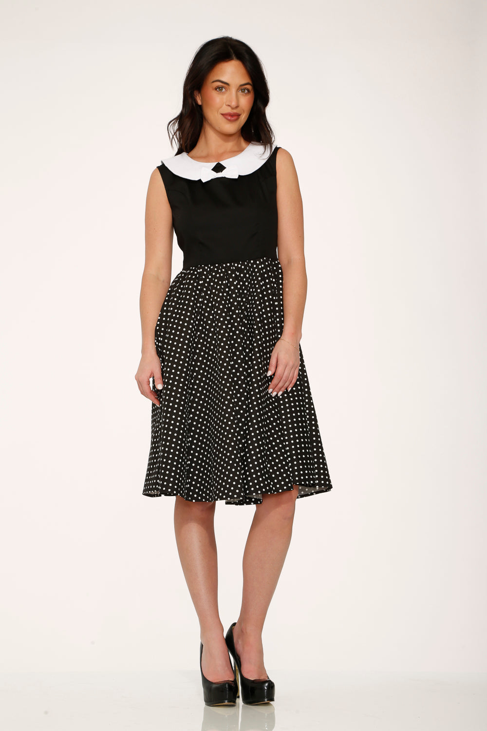29200 Black White Polka Dot Swing Dress