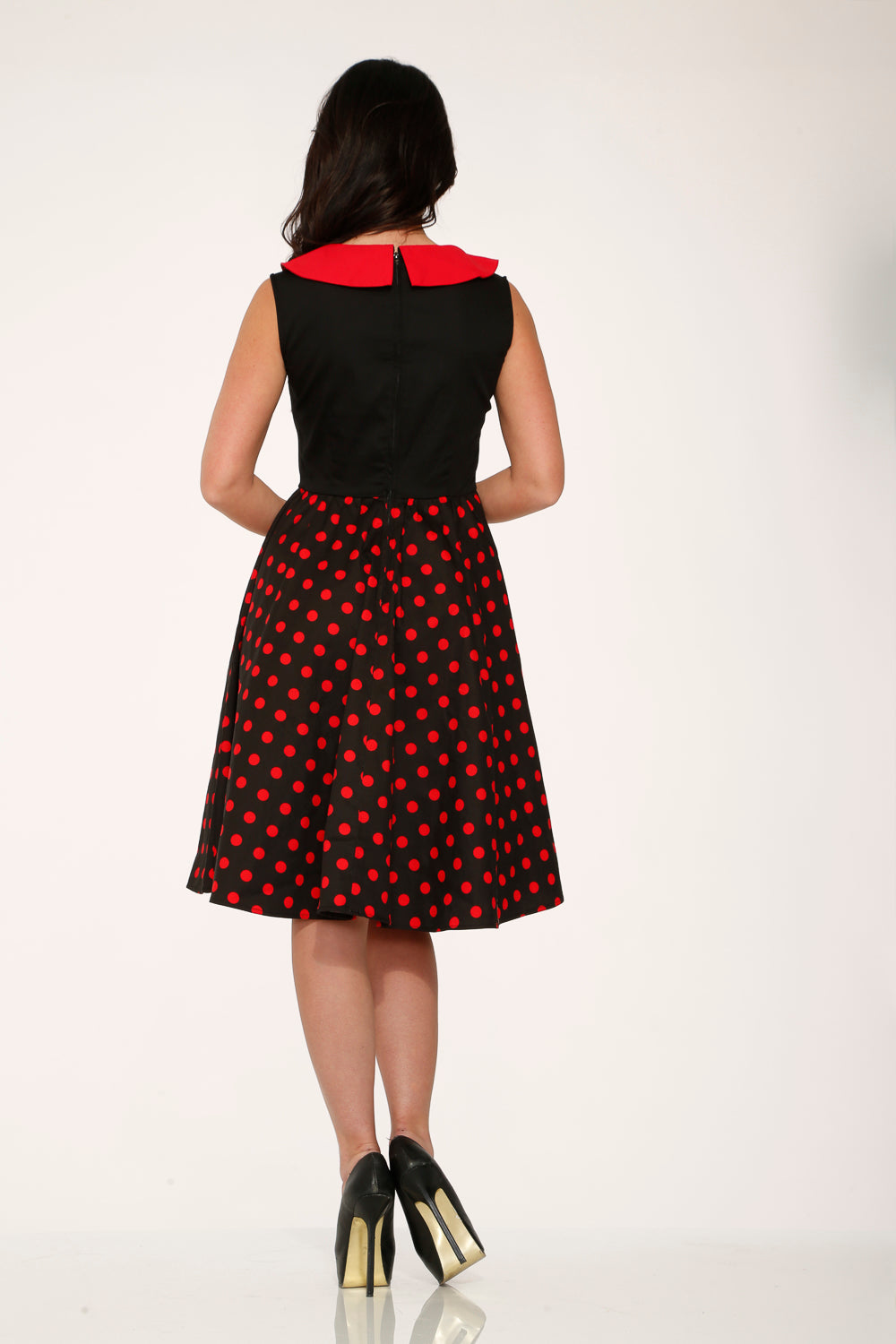 29201 Black Red Polka Dot Swing Dress