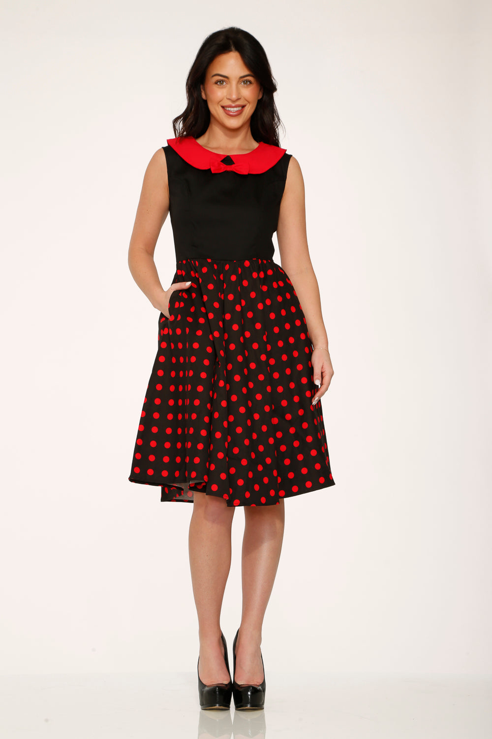 red polka dot swing dress Red Polka Dot V-Neck Swing Dress