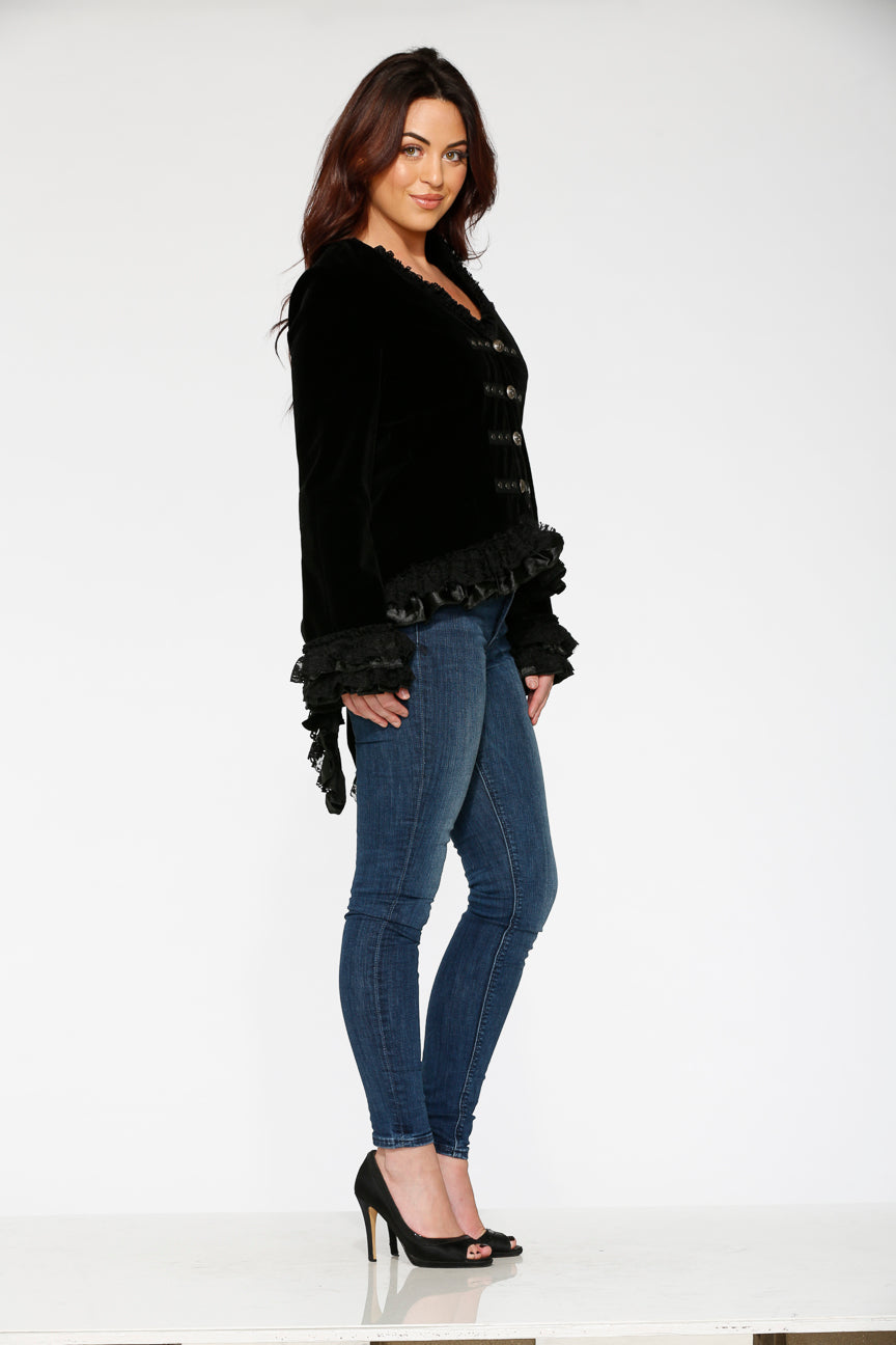 30100 Black Gloria Velvet Tailed Jacket