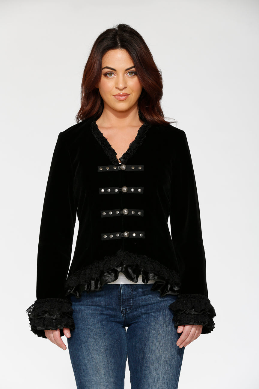 30100 Black Gloria Velvet Tailed Jacket