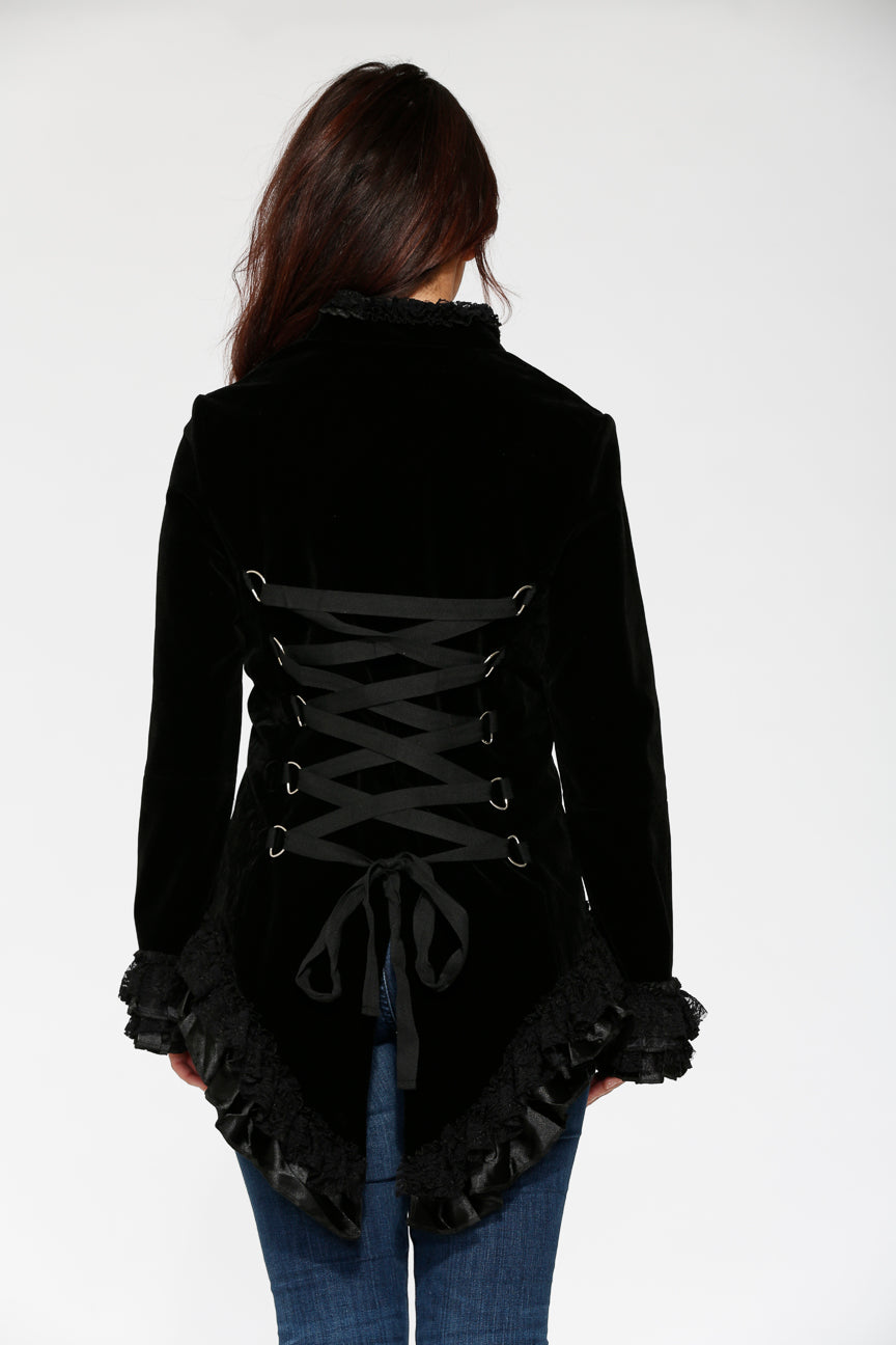 30100 Black Gloria Velvet Tailed Jacket