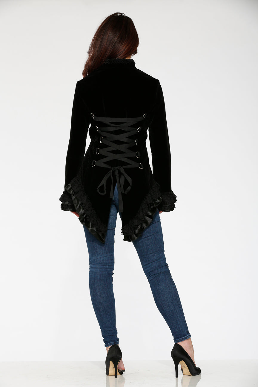30100 Black Gloria Velvet Tailed Jacket