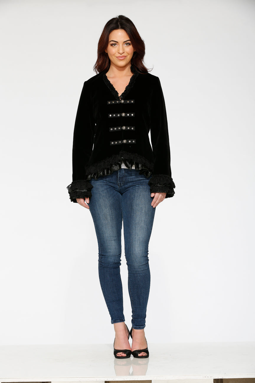 30100 Black Gloria Velvet Tailed Jacket